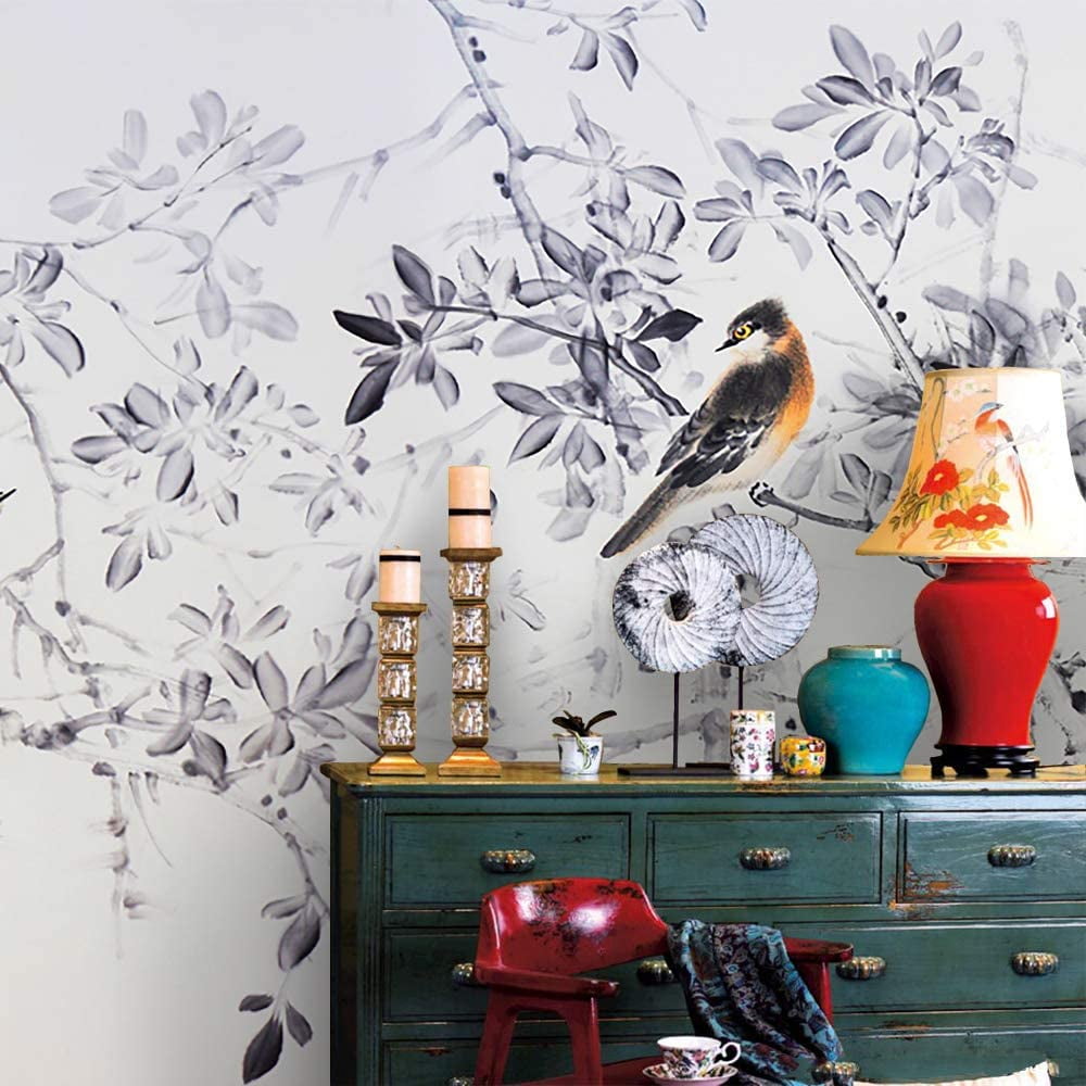 Idea4wall 6pcs Chinese Style Floral Peel and Stick Wallpaper Removable