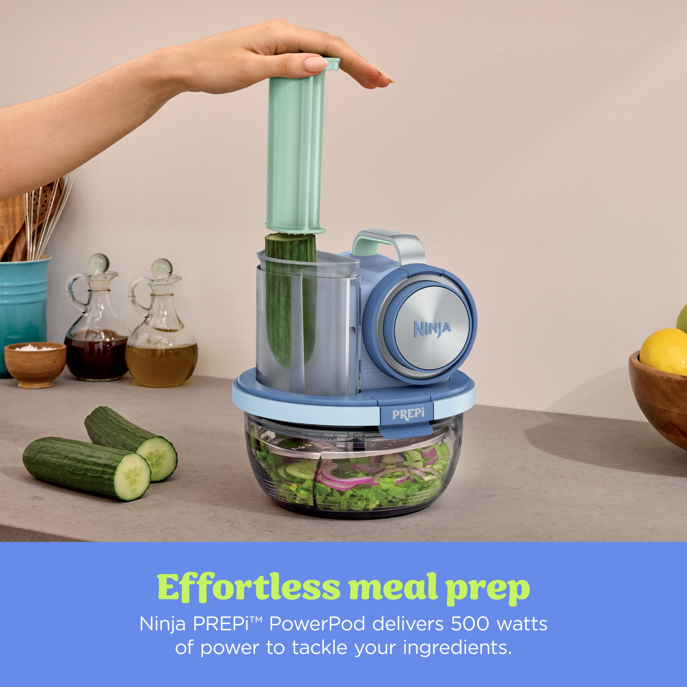 Ninja PREPi Precision Powered Prep and Store System, 5-in-1 Crinkle, Slice, Shred, and More, (1) 5-Cup Bowl, PN300, Perwinkle