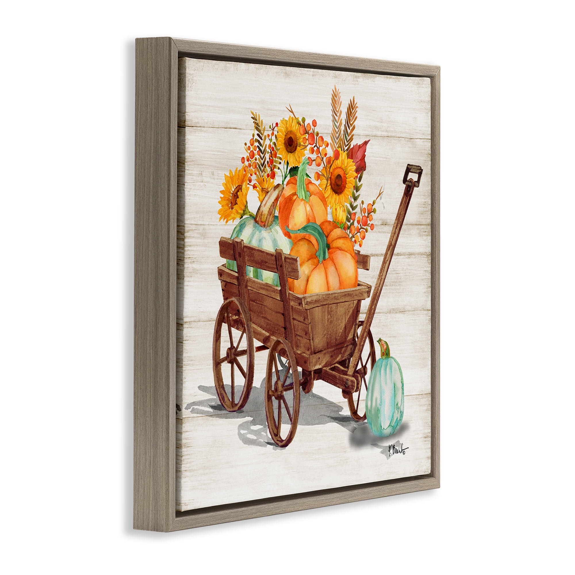 Stupell Industries Farm Harvest Wagon Botanical & Floral Painting Brown Floater Framed Canvas Art Prints Wall Art, 18 x 18