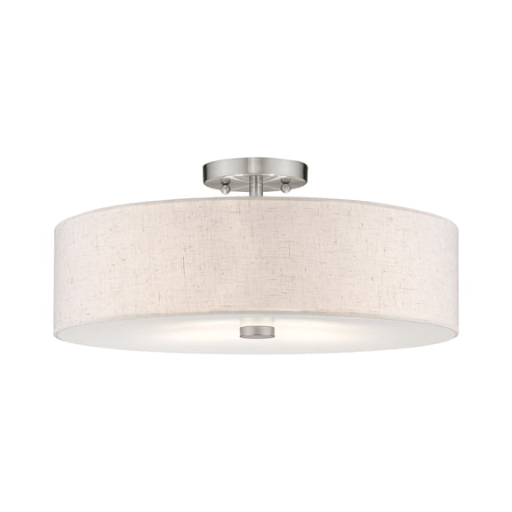 Livex Lighting Meridian 8" 4-Light Metal & Fabric Semi Flush in Brushed Nickel