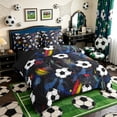 thumbnail image 2 of Meiyoeat Graffiti Soccer Ball Full Size Bedding Sets 7 Pieces for Teens, Abstract stripes splash Full Size Bed in a Bag,Black Reversible, 2 of 6