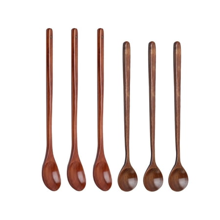 

Ekeka Free Shipping 6pcs/set Long Handle For Drinking Milk Wooden Spoon Kitchen Tool Coffee Iced Tea