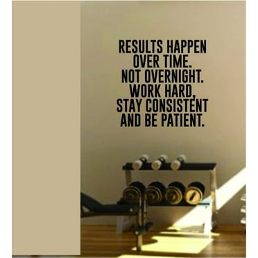 Results Happen Over Time Gym Quote Fitness Health Work Out Decal Sticker Wall Vinyl Art Wall Room Decor Weights Lift Dumbbell Motivation Inspirational
