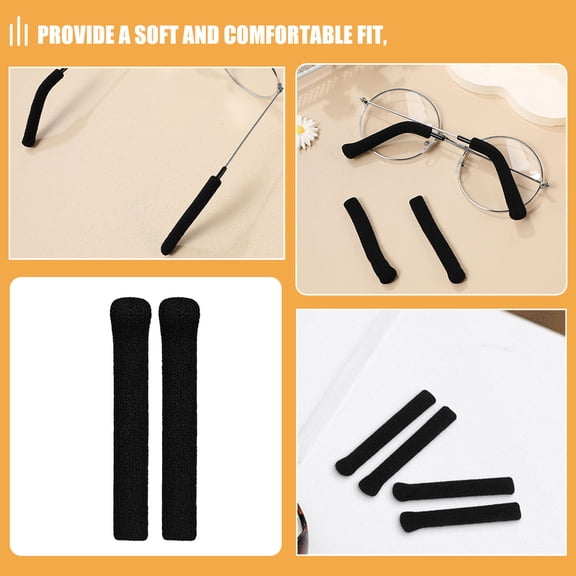 Raindrops Soft Knit Nonslip Black Eyeglass Ear Pads for Glasses Comfort and Security 3 Pairs