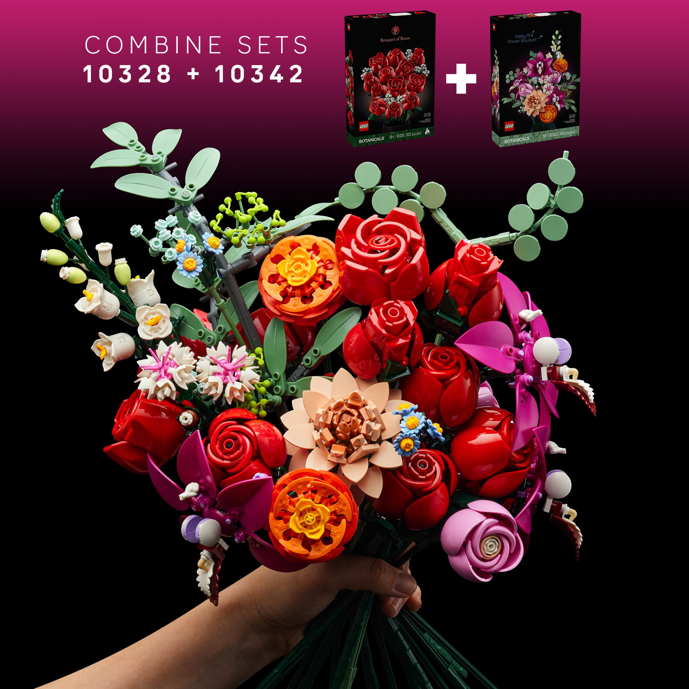 LEGO Botanicals Pretty Pink Flower Bouquet Building Set for Adults - Artificial Flowers for Decor or Table Display - Gift for Birthdays - 10342