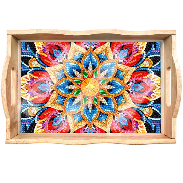 Bandejas decorativas con pintura de diamantes, bandeja de mesa de centro con asa para servir comida