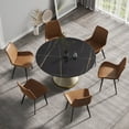 thumbnail image 2 of 53.15" Round Dining Table, Modern Artificial Stone Dining Table, Sintered Stone Dining Room Table with Black Panel, Beige Carbon Steel Base For Living Room, Kitchen, Restaurant, 2 of 9