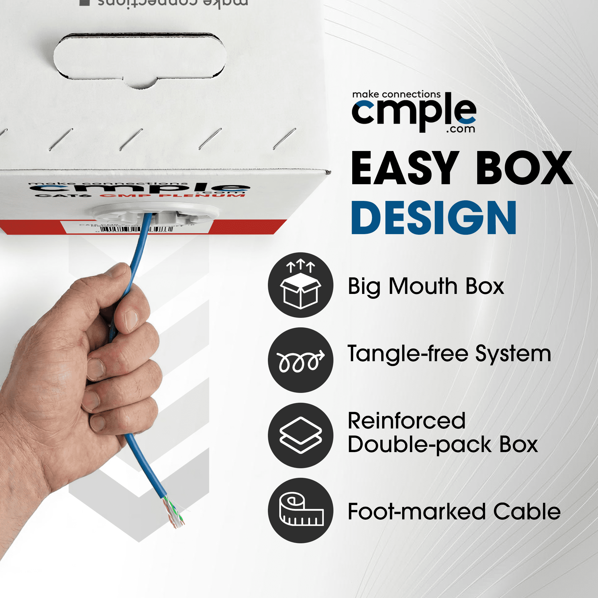 Cmple - Cat6 Ethernet Cable 1000ft Bulk CMP Plenum Rated, 23AWG 550MHz LAN Cable for Gigabit Network, PoE Devices & VoIP Phones - Blue