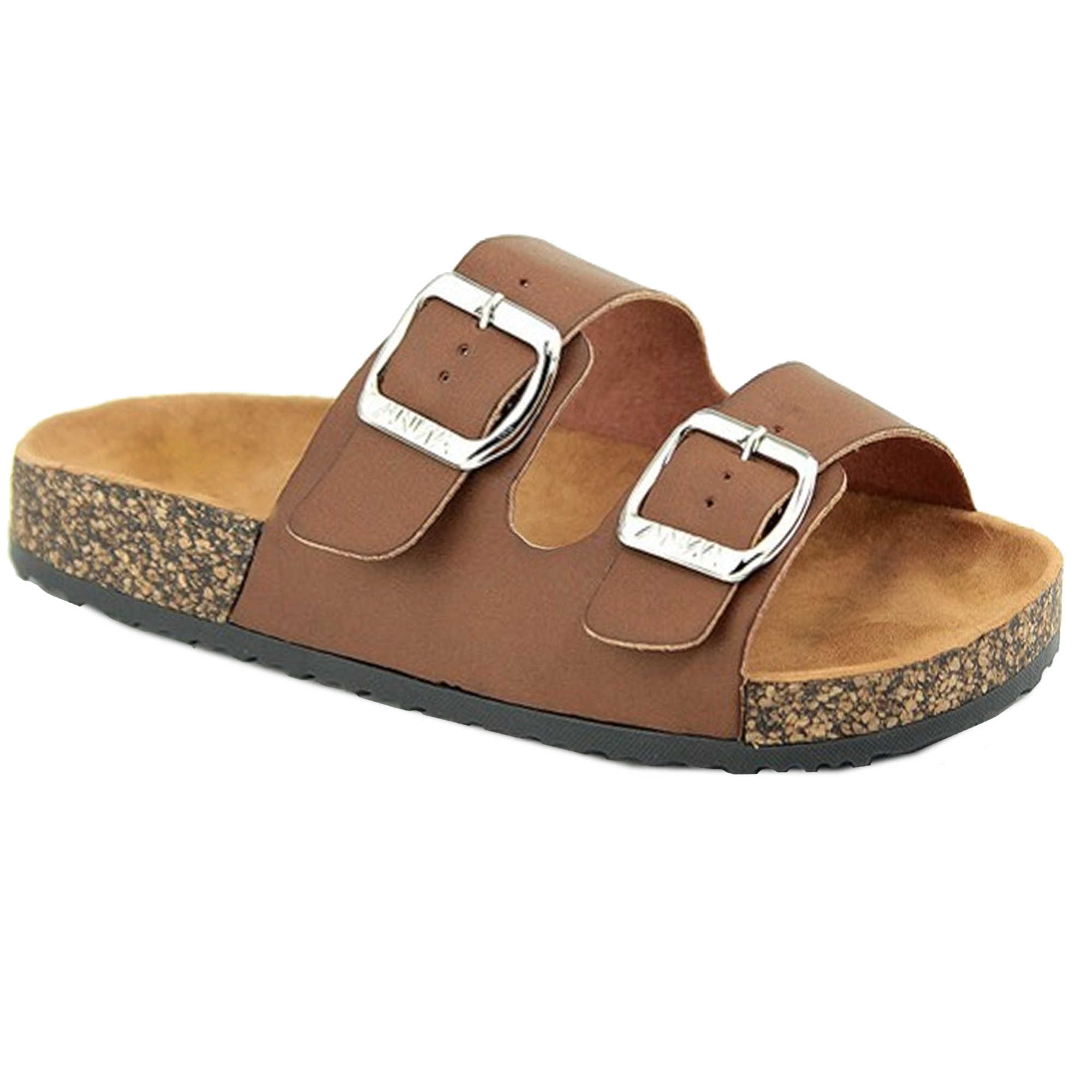 SNJ NEW Kids Girl Open Toe Solid Double Strap Cork Sole Slide Sandal