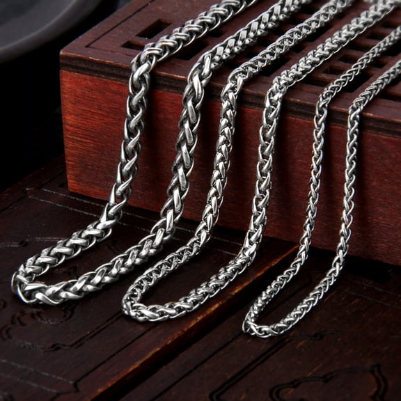 HOOUN Solid 925 Sterling Silver Chain Men 4mm Wheat Braided Necklace 37.5g/31.4inch