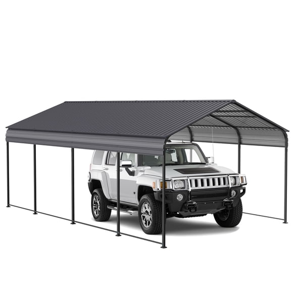 Supply Video NEW Metal Carport 12 ×20 FT Heavy Duty with Galvanized Steel Roof, Metal Garage Canopy with Galvanized Steel Roof & Frame, Car Tent Outdoor Storage Shed for Car, Boats and Truck, Gray