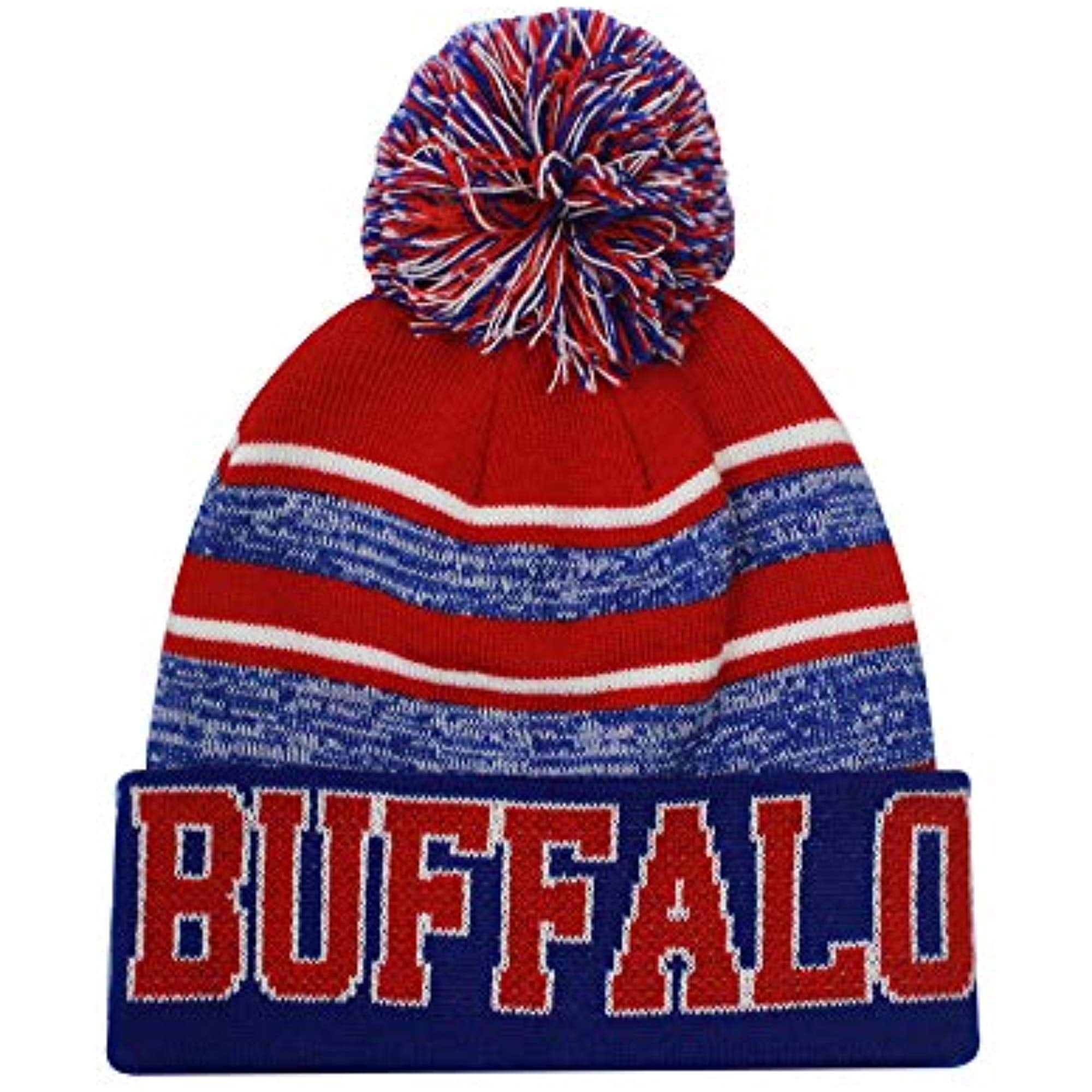Buffalo Men's Blended Stripe Winter Knit Pom Beanie Hat (Royal/Red ...