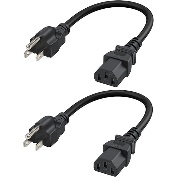 Eryueer [2-Pack] 1 Feet 18 AWG Universal Power Cord for NEMA 5-15P to IEC320C13 Cable, 0.3M / Black