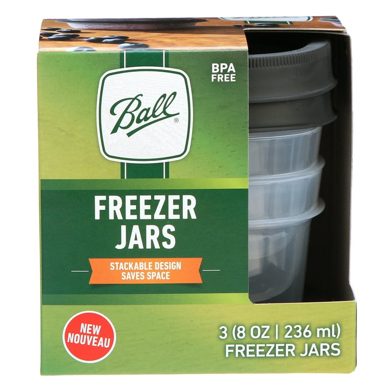 Ball, Freezer Jars, Plastic, Grey, 8 oz, 3 Count 
