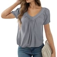 thumbnail image 3 of Daznico Womens Tops - Women's Casual Summer T Shirts Short Sleeve V Neck Tops Tshirts - Shirts for Women,Color:Grey,Size:L, 3 of 8