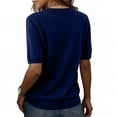 thumbnail image 4 of Short Sleeve Sweater for Women Crew Neck Lightweight Pullover Sweater Spring Summer Tops Casual Blouse Basic Clothes Dark Blue 2XL, 4 of 7