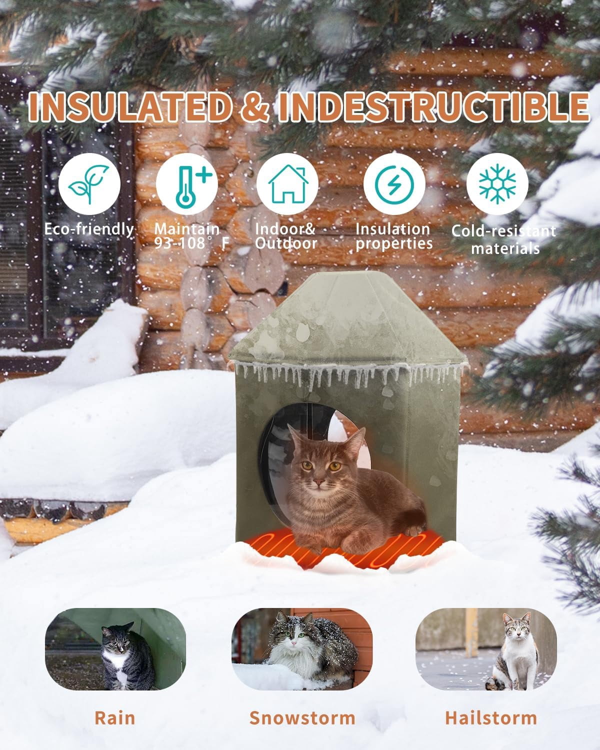 Heated Outdoor Cat House Weatherproof Cat Small Dog Warm Pet Shelter Carrier NEW PP10_Green