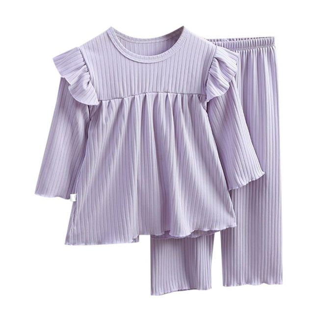 TZEWGL Soft Comfy Long Sleeve Solid Color Sleepwear For Toddler Top And Trousers 2Pcs Set For Infnants size 7-8T