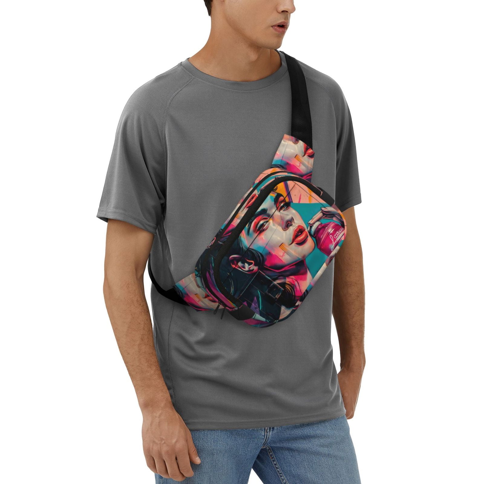 Picia Vibrant Street Art Portrait Print Square Double-Layer Waist Bag Mini Adjustable Waist Belt Bag Exercise Running Travel Hiking