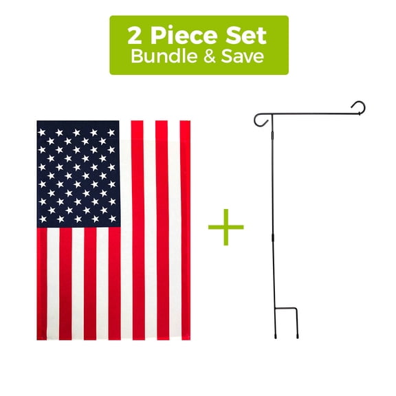 Briarwood Lane American Garden Flag 12.5" x 18"   3-Piece Wrought Iron Garden Flag Stand Set