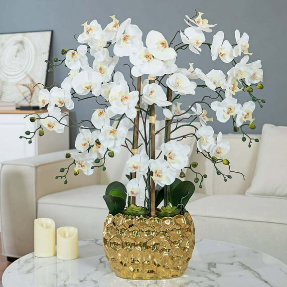Vanity Art 35.43" H Gold-plated Phalaenopsis Orchid Floral Arrangement in Pot