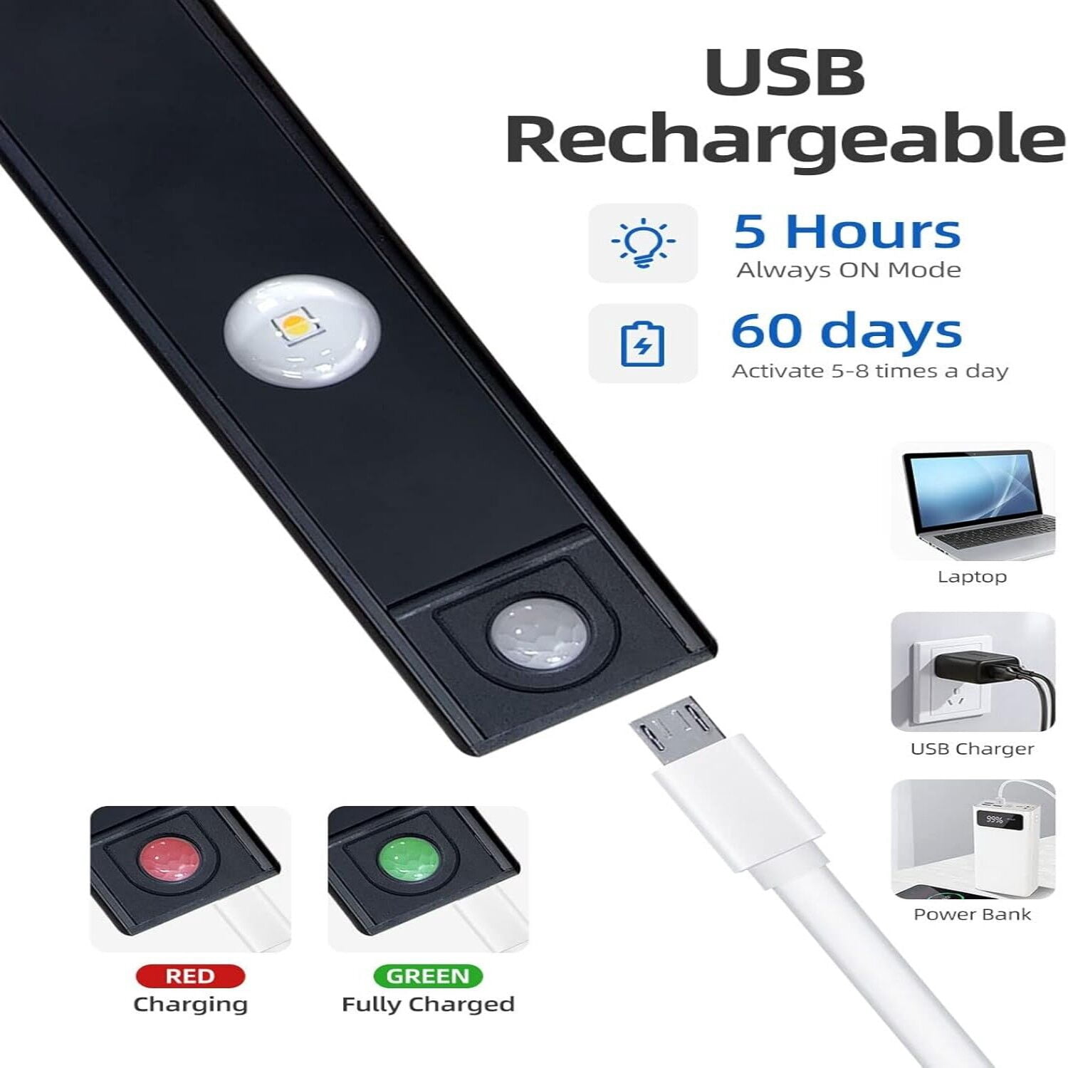 Sports Sensor Light, USB Charging Adjustable Three-color LED Light, Wireless Kitchen Wardrobe Shoe Cabinet Bedroom Small Desk Light with Night Light