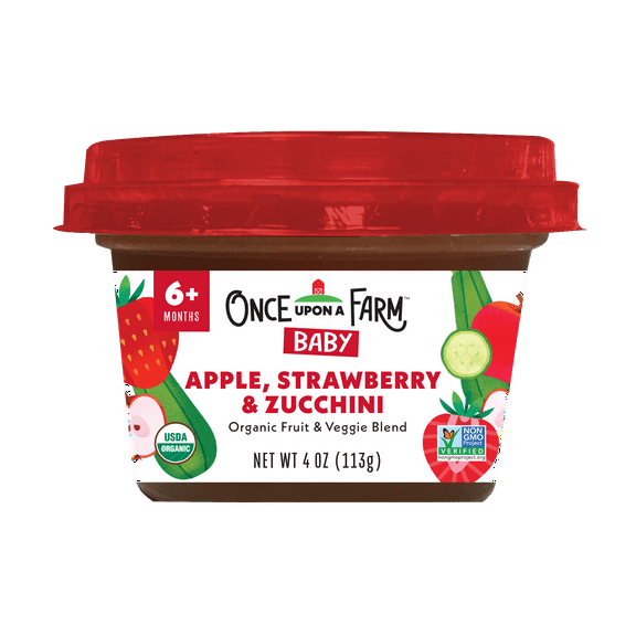 Once Upon a Farm Organic Refrigerated Baby Food Fruit & Veggie Blend Apple, Strawberry, & Zucchini, 4oz Bowl