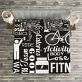 thumbnail image 3 of Fitness Bedspread Set Queen Size, Active Life Theme Composition with Quotes Exercising Figures and Various Icons, Quilted 3 Piece Decor Coverlet Set with 2 Pillow Shams, Pale Grey Black, by Ambesonne, 3 of 3
