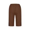 thumbnail image 6 of Womens Bermuda Shorts Knee Length Dressy Causal Elastic Waist Buttons Linen Shorts with Pockets Summer Beach Outfits Brown 2XL, 6 of 7