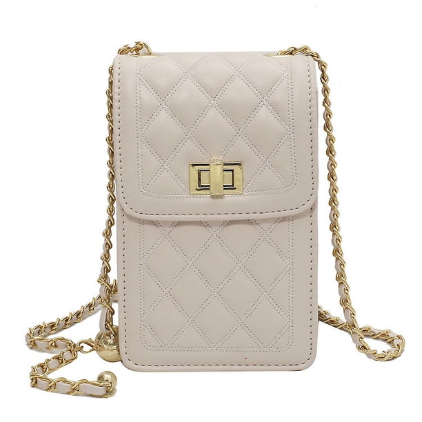 Bolso bandolera blanco simple Bolso de hombro para niña Mini cadena para teléfono móvil a la moda