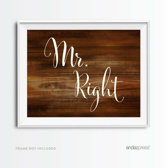 Mr. Right, Mrs. Always Right Brown Rustic Wood Wedding Party Signs, 2-Pack