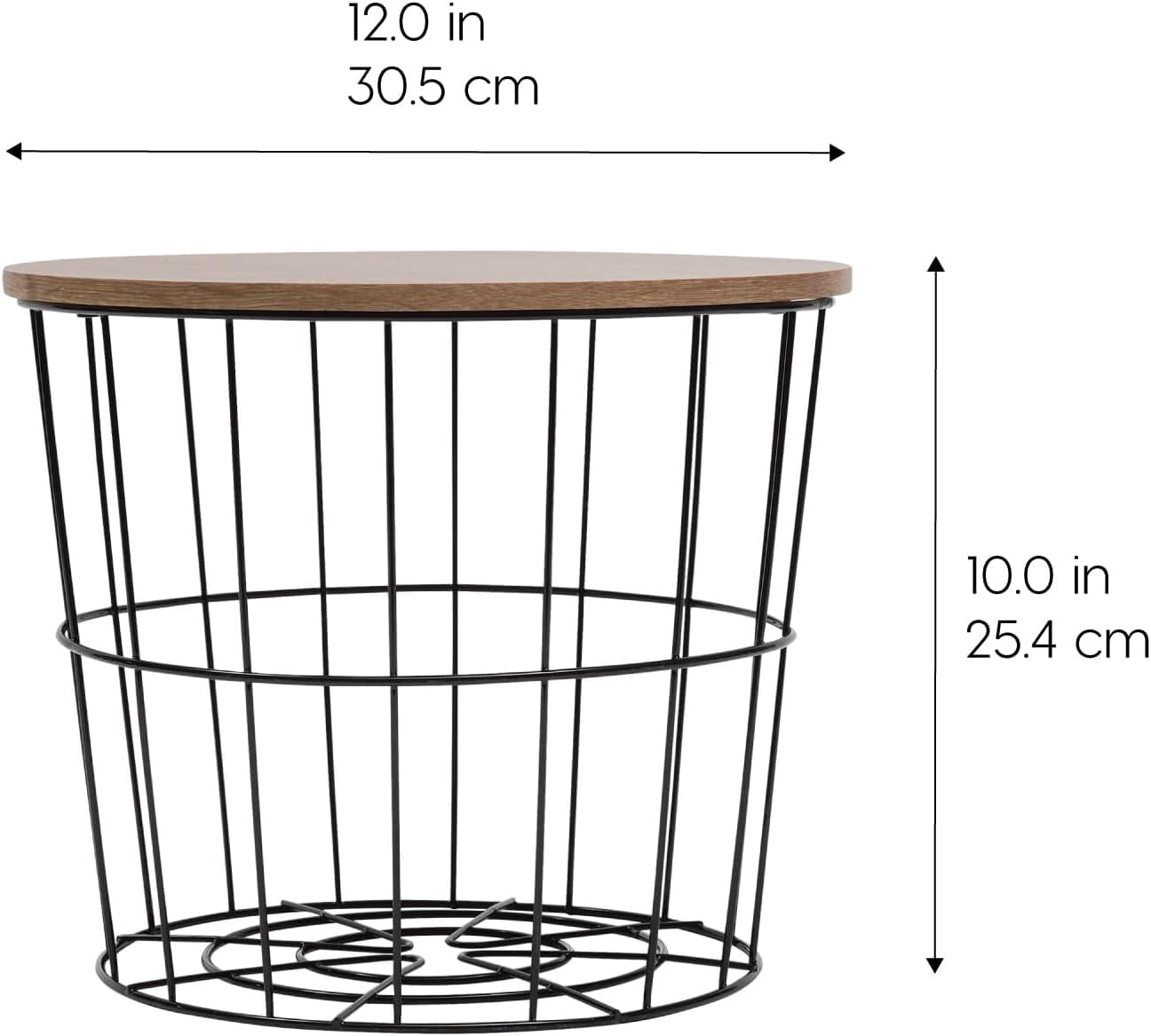 IRIS Round Wire Basket with Wooden Lid, Potato Onion Vegetable Storage, Nestable Storage Bins, 2Pk