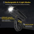 thumbnail image 2 of Super Bright Bike Light Set, Powerful LED USB Rechargeable Front Headlight and Back Taillight, 2000mah Lithium Battery, Waterproof, 4 Lighting Modes Mountain Road Bicycle Lights, 2 of 7