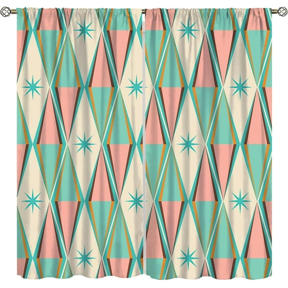 Mid-Century Curtains, Vintage Bohemian Modern Mid-Century 50s and 60s Print, Bedroom Living Room Blackout Noise Reduction Curtains42X54 Inch