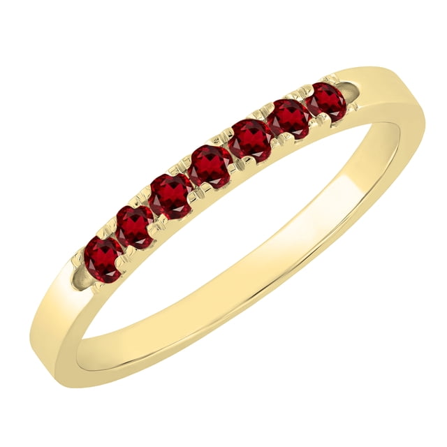 Dazzlingrock Collection Round Garnet 7 Stone Stackable Wedding Band for Women (Color Red, Clarity Moderately Included) in 14K Yellow Gold, Size 6