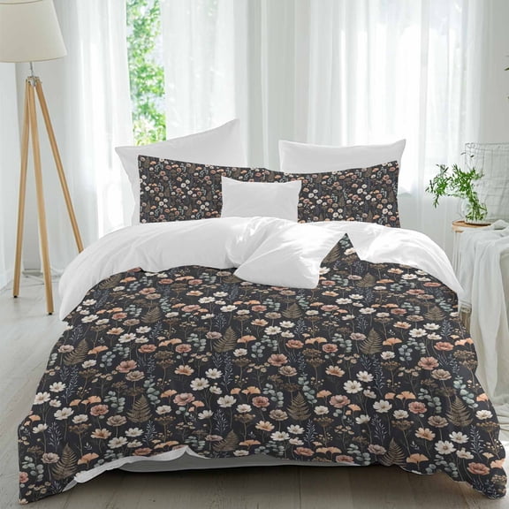 Duvet Cover Twin Size 3 Piece Bedding Set, Fall White Pink Flowers Soft Breathable Comforter Cover with 2 Pillow Shams, Eucalyptus Leaves Luxury Duvet Covers with Zipper Closure