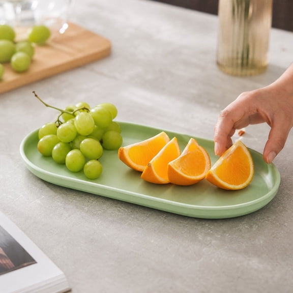 Oval Serving Tray 9.5x5 Inch - Plastic Platter for Appetizers Desserts, Stackable Reusable Dish for Home Kitchen Dining, Green