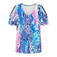 thumbnail image 5 of Cold Shoulder Tops for Women Summer Tunic Short Sleeve Cute V Neck Floral Blouses Classic Flowy Casual Shirts (XL, Blue 1), 5 of 7