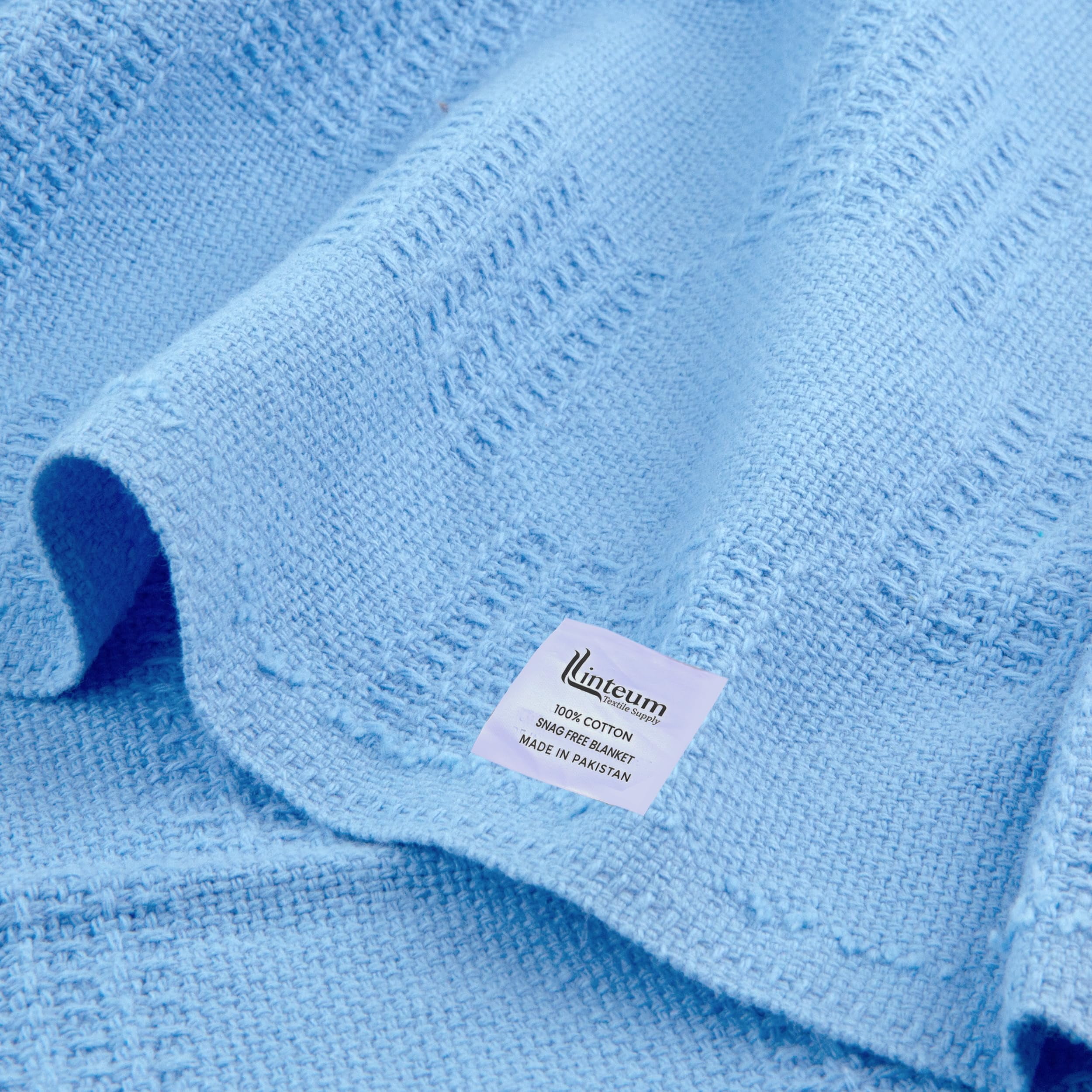 Linteum Textile Hospital Thermal SNAGLESS Spread Blanket, 100% Cotton 12-Pack (74x100 in, Blue)