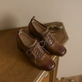 thumbnail image 5 of Xfvqtps Ladys High Heel Shoes Chunky Heel Apron Toe Lace up Knitting Grace Retro Leather Shoes Heel High 6CM Brown, 5 of 9