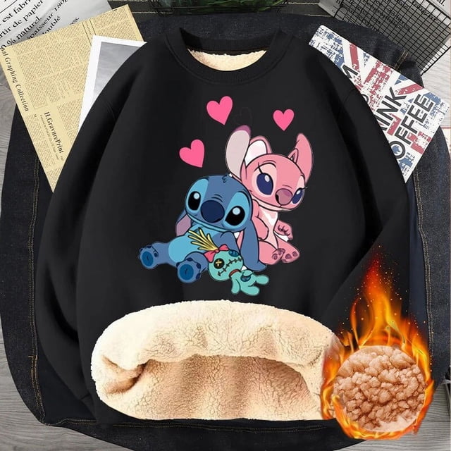 Sudadera de cuello redondo de Disney Stitch para adultos, sudaderas gruesas de Anime de dibujos animados, ropa cálida de manga larga, regalo de cumpleaños lindo, Invierno