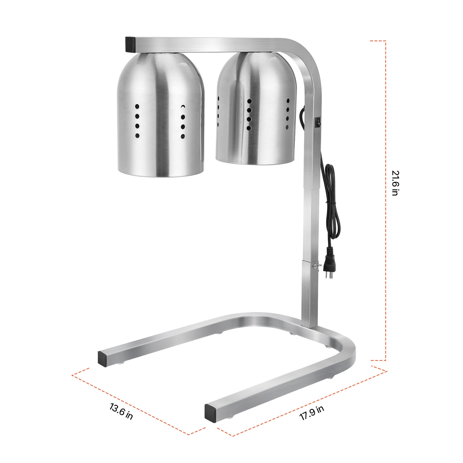 VEVOR Food Heat Lamp, 500W Bulbs, Commercial Food Warmer Light, Electric Stainless Steel French Fry Heating Lamp, Free-standing, Catering Food Warming Equipment for Kitchen Buffet Restaurant, Silver