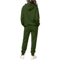 thumbnail image 7 of Hzzrkos Women Casual Loose Solid Color Hooded Long Sleeve Drawstring Kangaroo Pocket Sweatshirt Jogger Pants Tracksuit Lounge Set Two Piece Outfit Army Green, 7 of 7