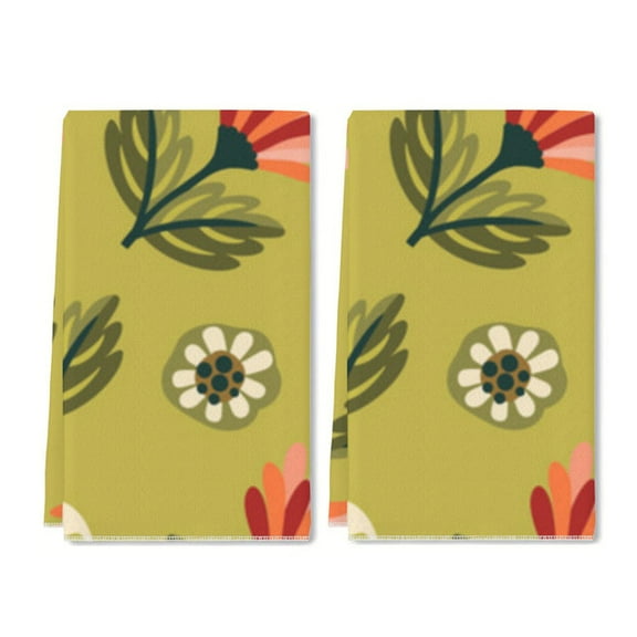 Eveokoki 2 Pcs Kitchen Towels Modern Folk Floral Print Dish Towels for Kitchen Ultra Absorbent Watercolor Hand Towels Decorative Set for Spring Bathroom Housewarming Gift, 24 x 90 Inch