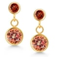 thumbnail image 2 of Gem Stone King 14k Yellow Gold Ecstasy Mystic Topaz and Red Garnet Two Stone Dangle Earrings for Women (2.30 Cttw, Gemstone November Birthstone, Round 6MM, Round 3MM), 2 of 4