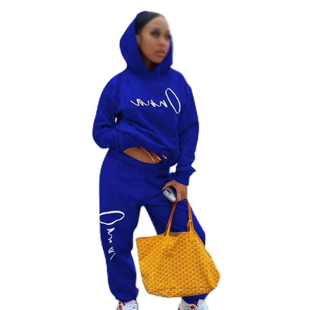 Daeful Sweatsuits Hoodies Jogger Set Long Sleeve Two Piece Outfit Ladies Beam Foot Loungewear Drawstring Lounge Sets Colorful Blue L