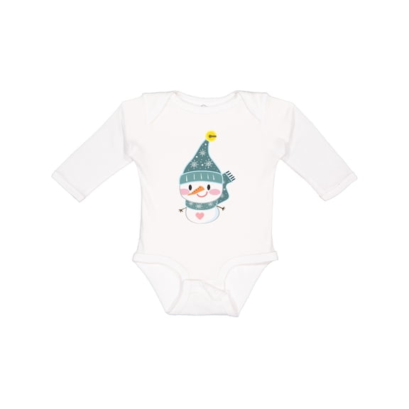 Inktastic Cute Christmas Snowman in Blue Hat and Scarf Boys or Girls Long Sleeve Baby Bodysuit