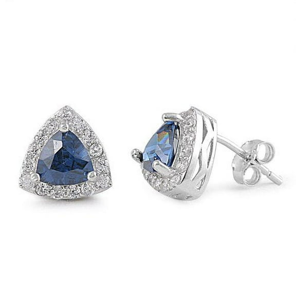 Sterling Silver Simulated Blue Sapphire Stud Earrings for Adult Women Teens - 9mm