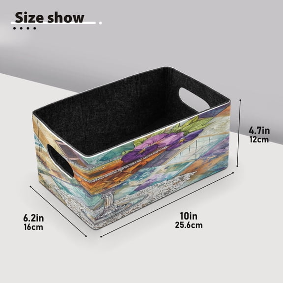 BZSMCE Shelf Baskets Cocktail with Purple Flowers Pattern Storage Cube Bins 10.1*6.3*4.7in Set of 2