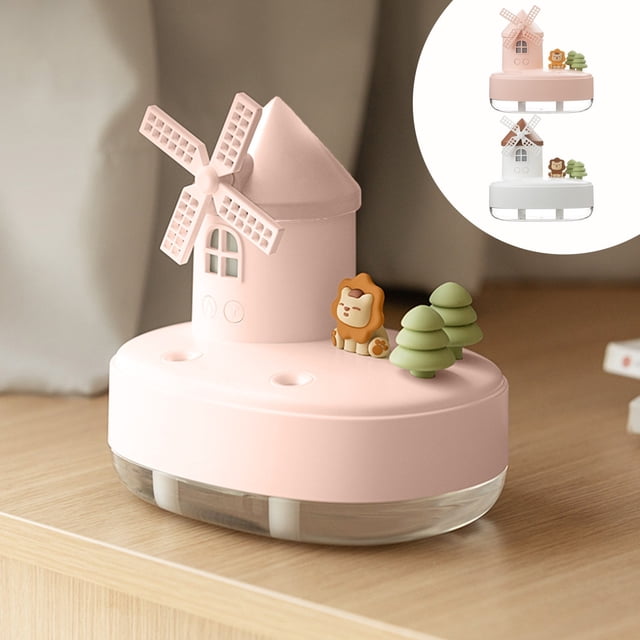 Xihbxyly Humidificador Musical Inalámbrico, Portátil, con Vapor Ajustable, Silencioso, Funciona con Pilas, Ideal para Casa, Oficina o Dormitorio, con Caja de Música con Forma de Molino de Viento, 650